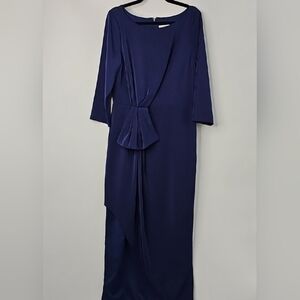 Kay Unger Elegant Navy Blue 3/4 Sleeve Formal Long Dress‎